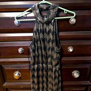 High collared black and silver chevron print dress